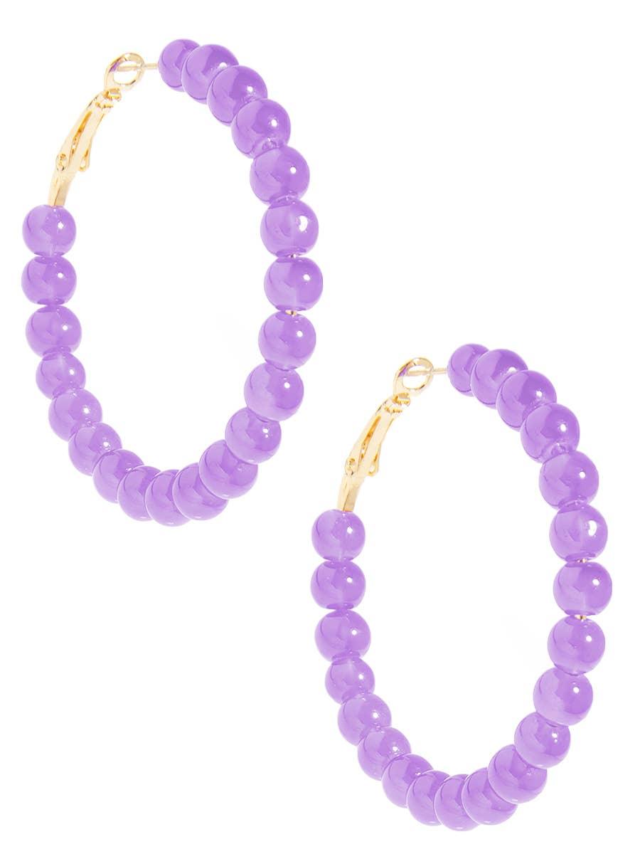 Glass Bead Hoop Earrings - Lavender