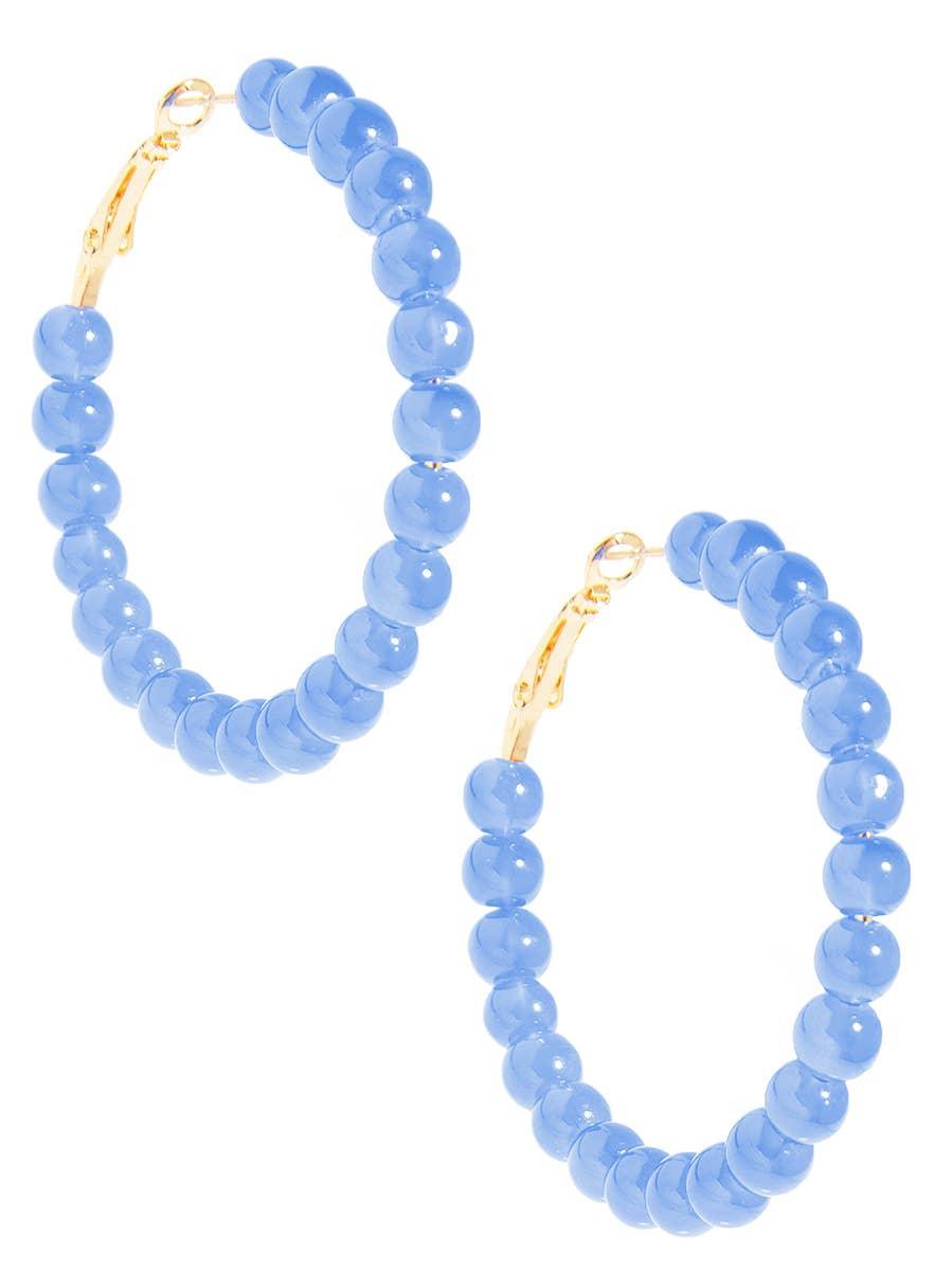 Glass Bead Hoop Earrings - Light Blue