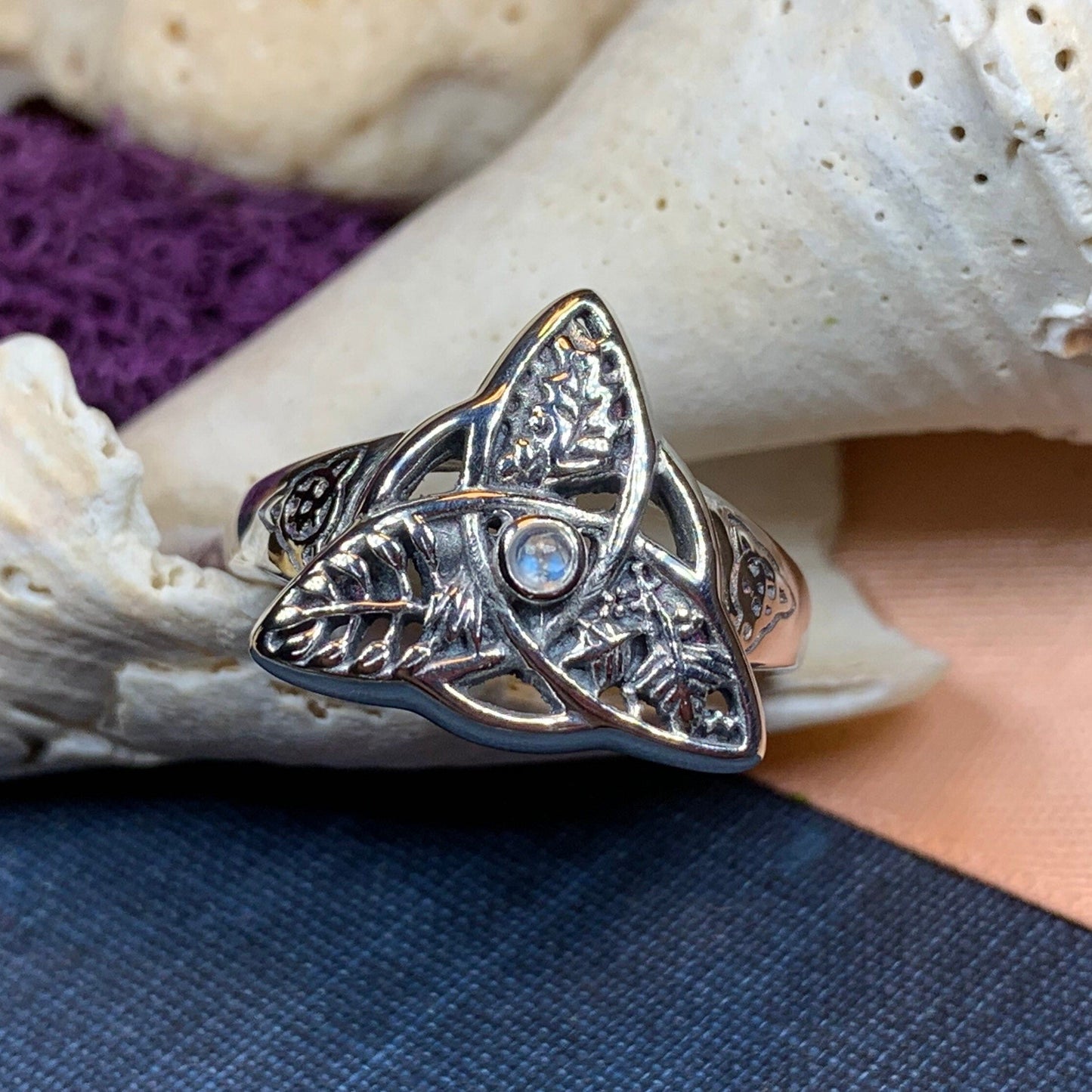 Oak Ash Thorn Moonstone Ring
