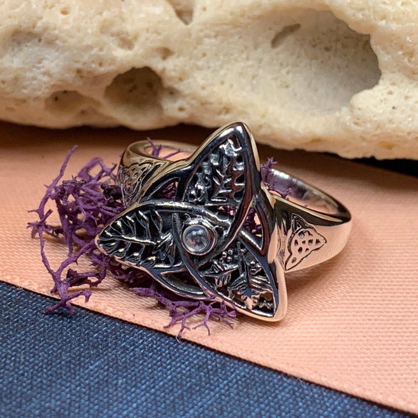 Oak Ash Thorn Moonstone Ring