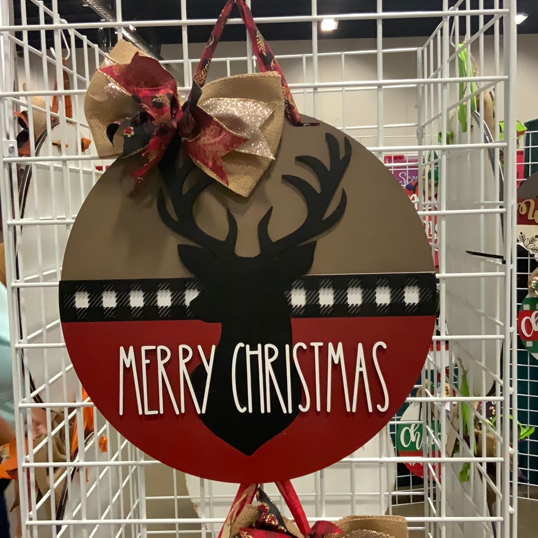 Merry Christmas Deer Head Door Hanger