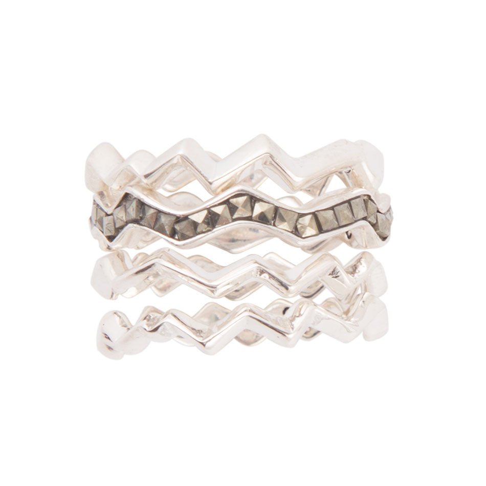 Marcasite and Sterling Silver Stack Ring Set