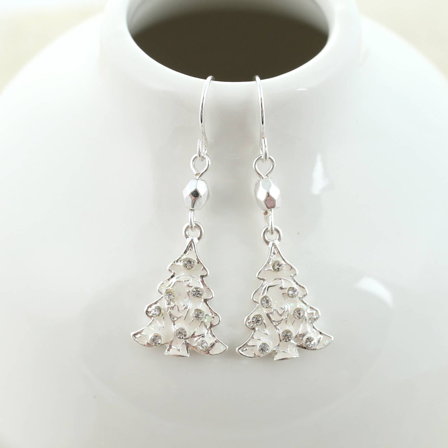 White Filigree Christmas Tree Earrings