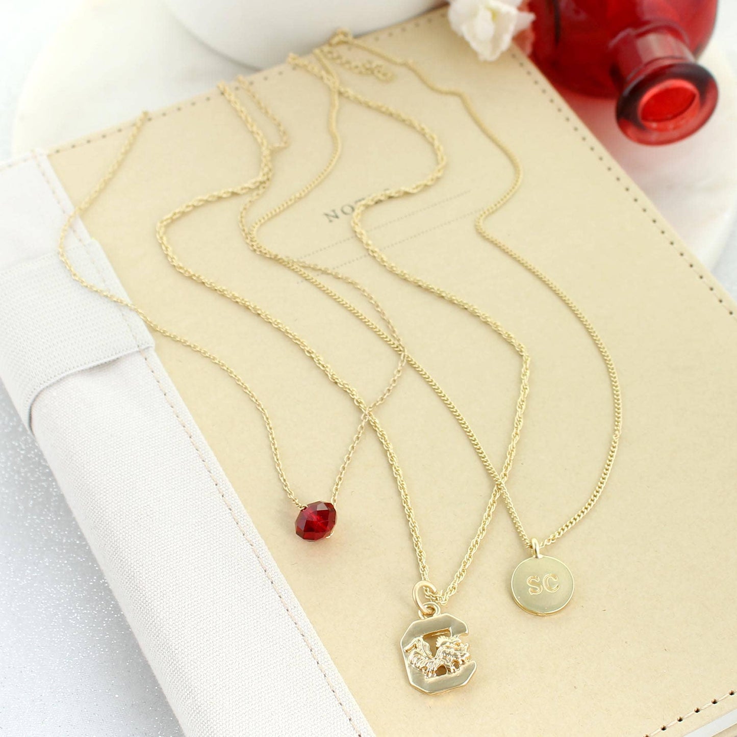 South Carolina Matte Gold Logo Trio Necklace Set, Officially Licensed