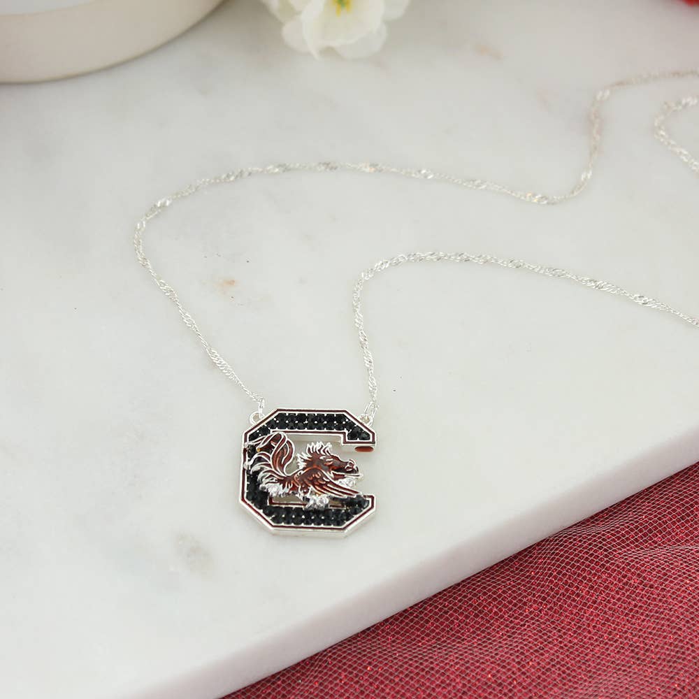 South Carolina Gamecock Crystal Logo Necklace, Officially Licensed
