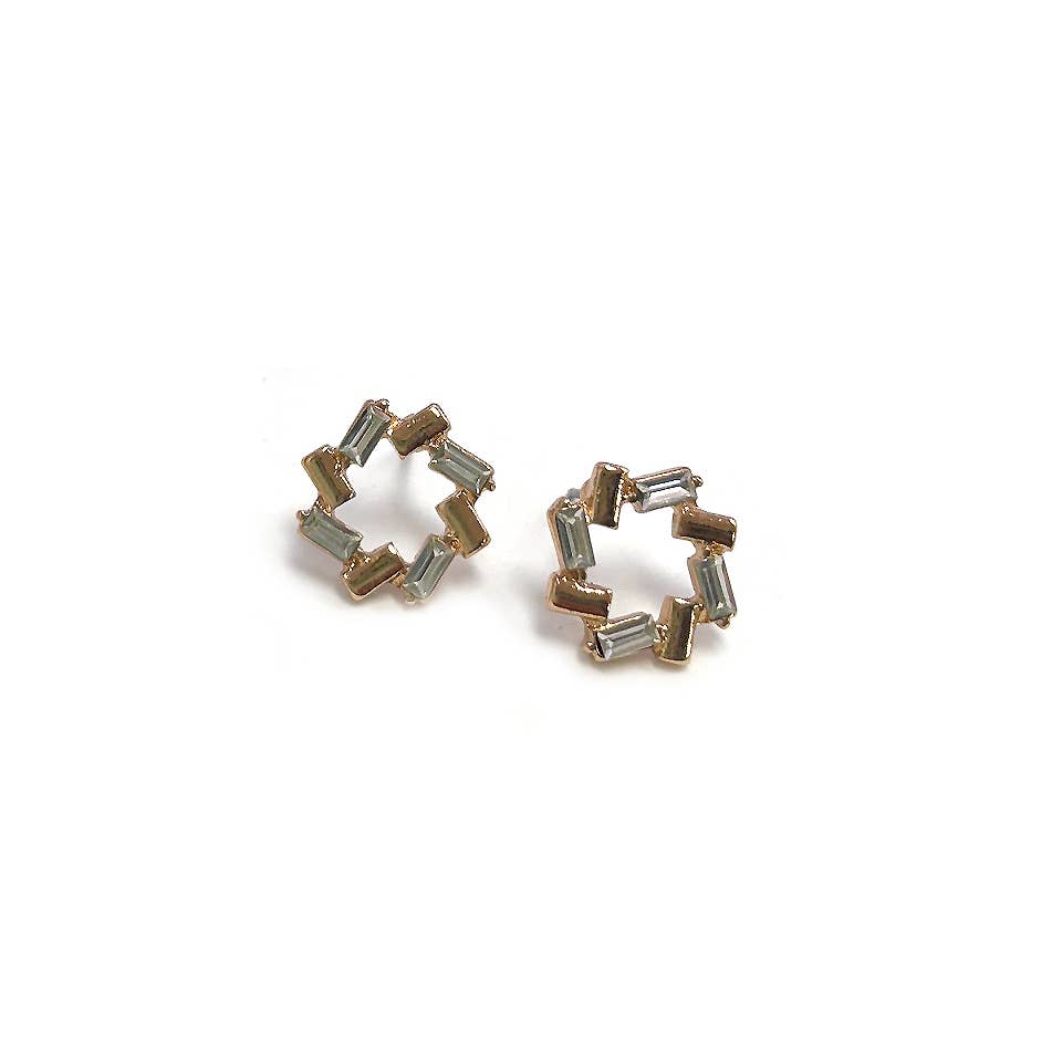 Baguette Wreath Shaped Post Earrings