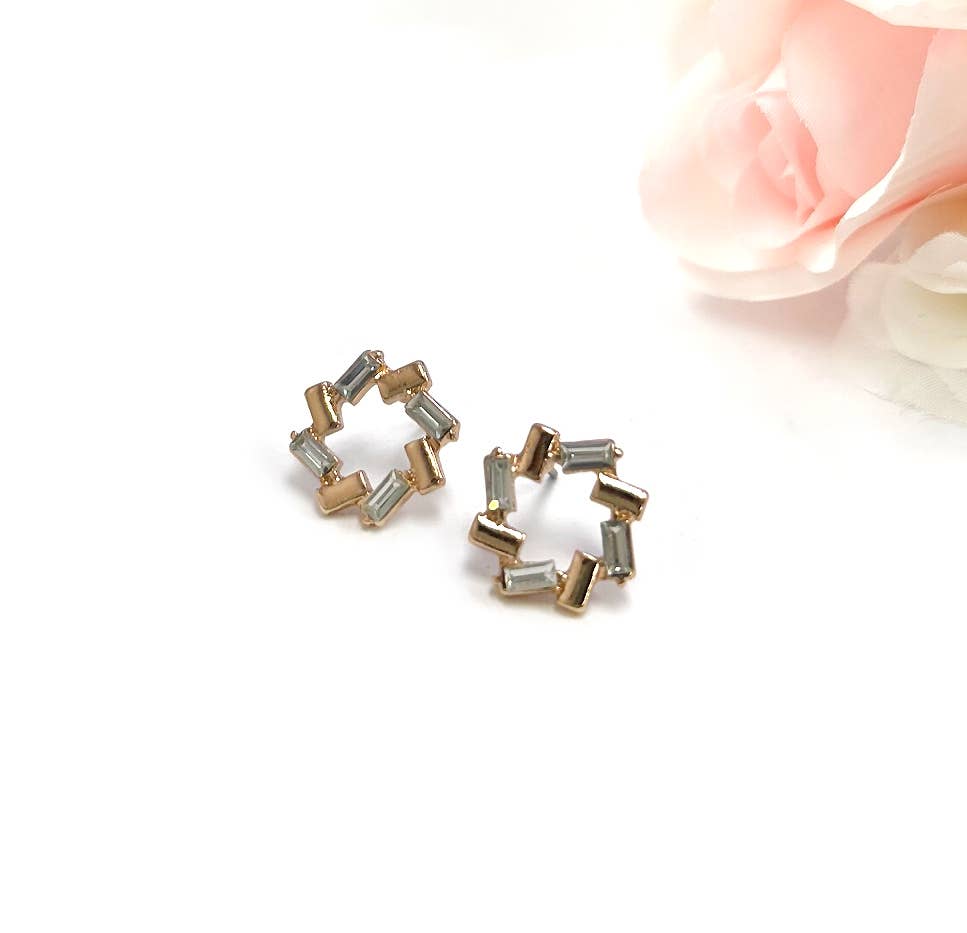 Baguette Wreath Shaped Post Earrings