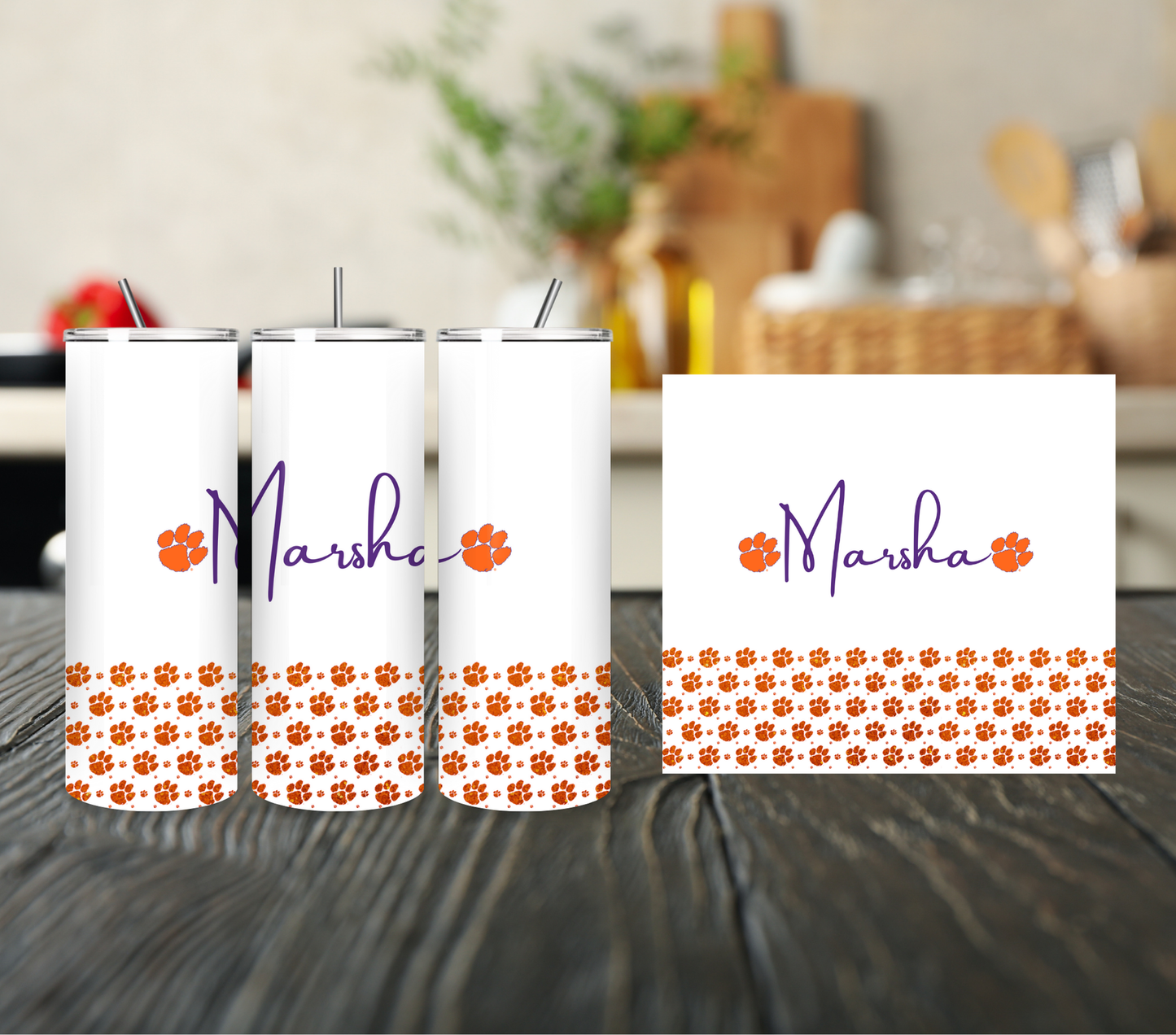 Clemson Tumbler - Glitter Ribbon
