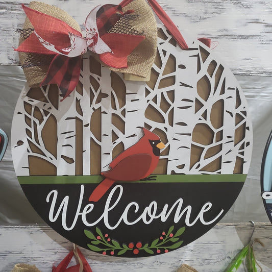Welcome Cardinal Door Hanger