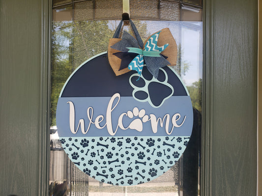 Welcome Dog Paw Door Hanger