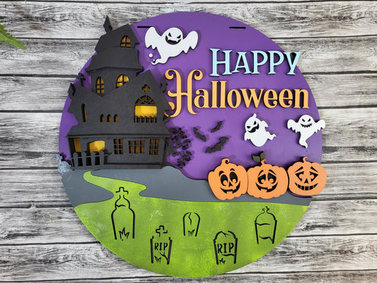 Happy Halloween Haunted Mansion Door Hanger