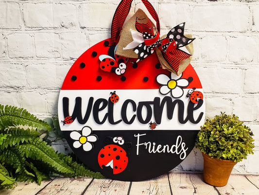 Welcome Friends Ladybug Door Hanger