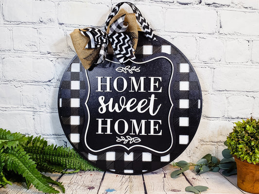 Home Sweet Home Buffalo Plaid Door Hanger