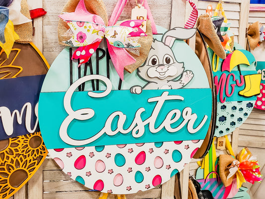 Happy Easter Waving Bunny Door Hanger