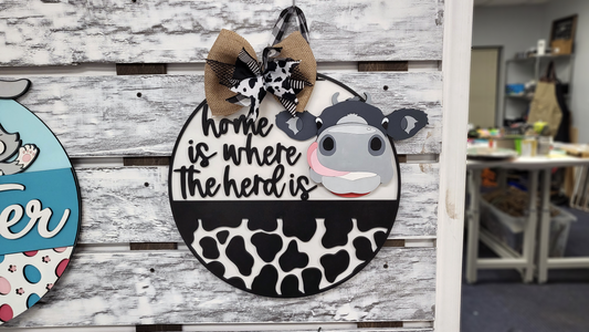 Home Is Where the Herd Is Cow Door Hanger