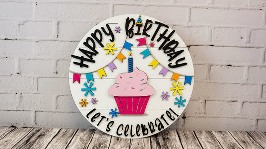 Happy Birthday Let's Celebrate Door Hanger Sign