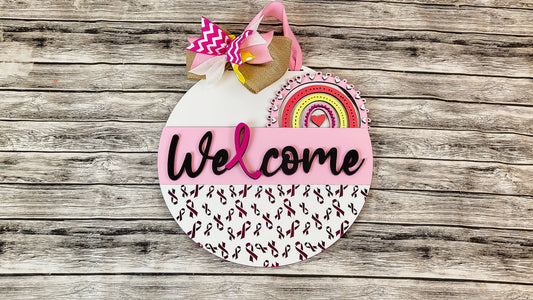 Breast Cancer Awareness Ribbons and Rainbow Door Hanger
