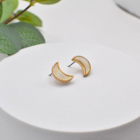 Crescent Moon Shell Stud Earrings - Mother of Pearl