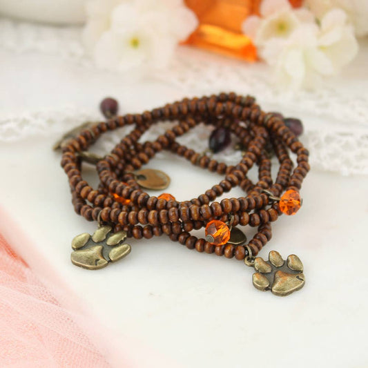 Vintage Wood‑Bead Clemson Stretch Necklace/Bracelet – Officially Licensed