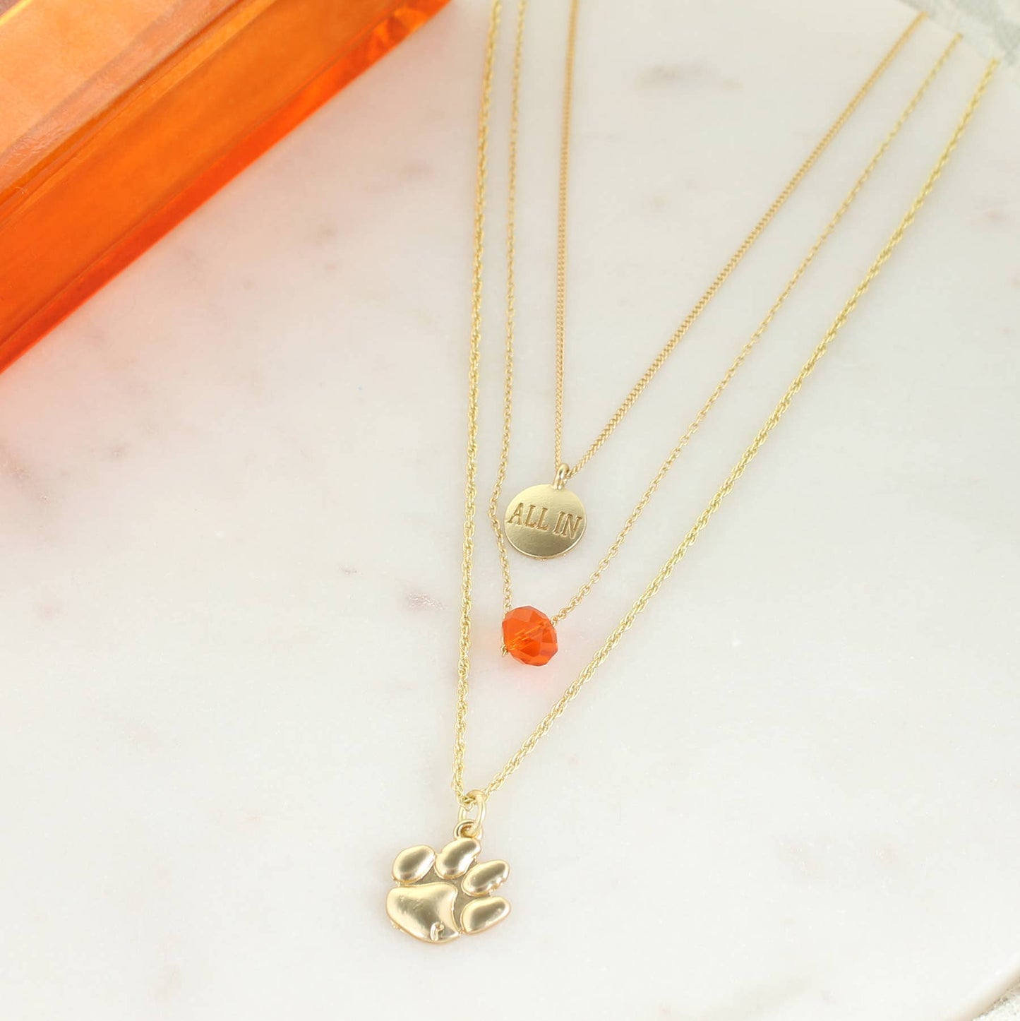 Clemson Gold Logo Trio Necklace Set, Officially Licensed