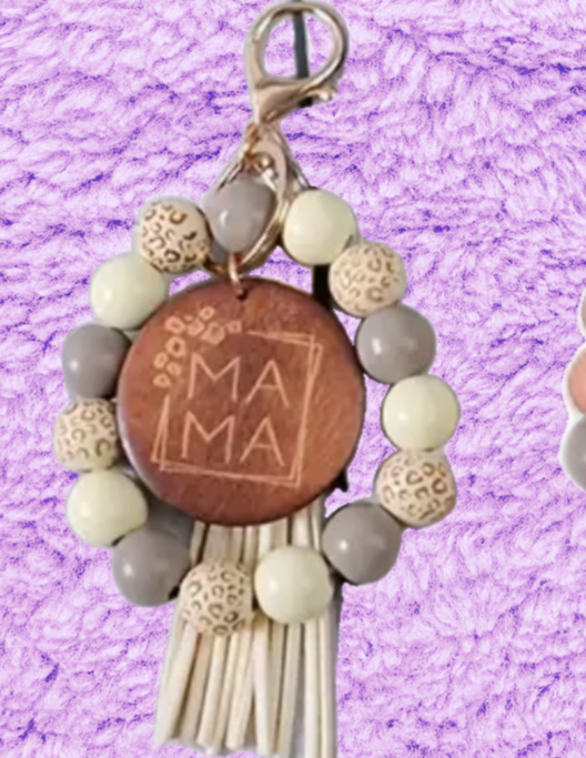 MAMA Beaded Wristlet Keychain
