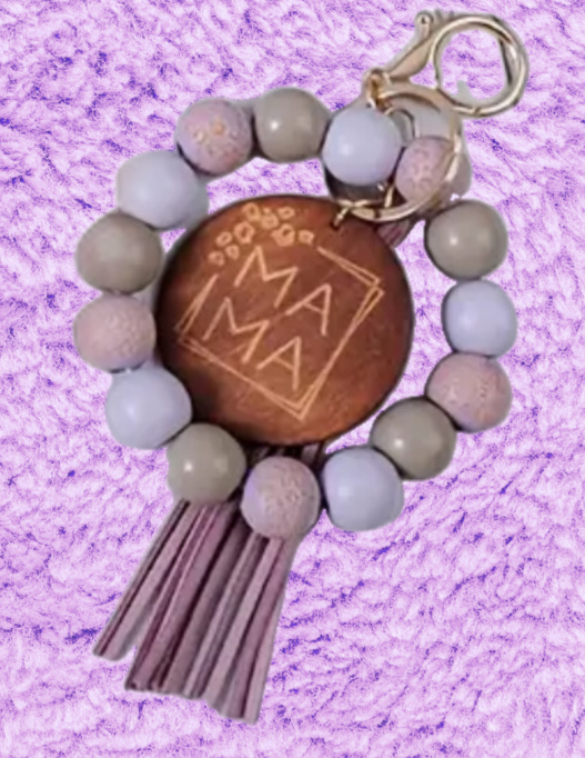 MAMA Beaded Wristlet Keychain