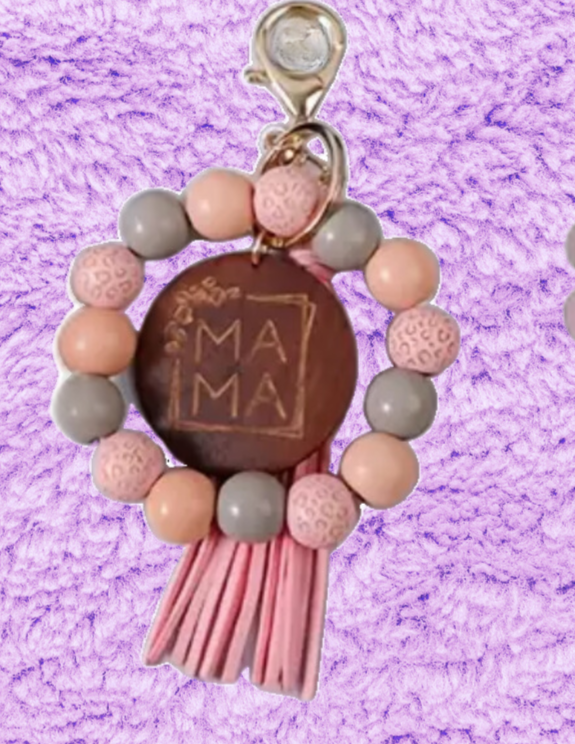 MAMA Beaded Wristlet Keychain