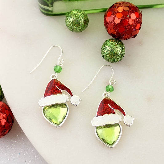 Crystal Green Santa Christmas Earrings