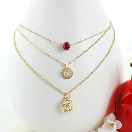 South Carolina Matte Gold Logo Trio Necklace Set, Officially Licensed