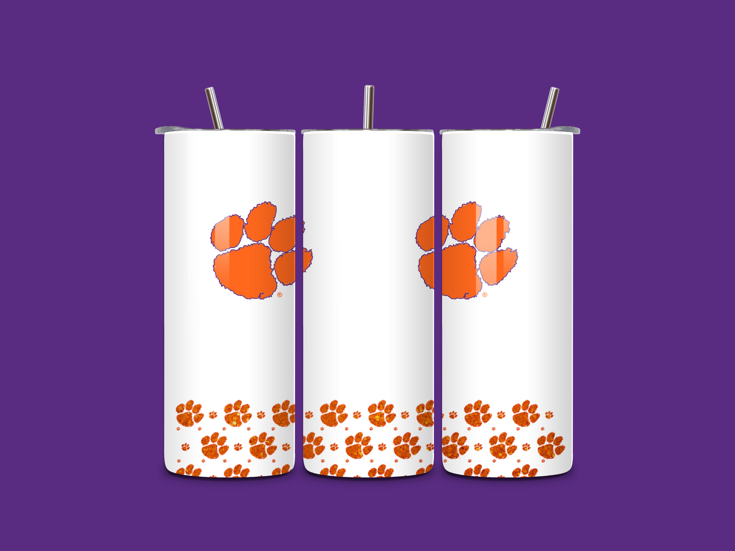 Clemson Tumbler - Glitter Ribbon