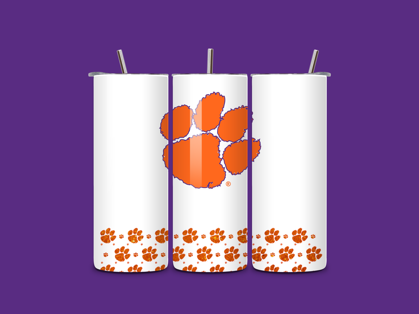 Clemson Tumbler - Glitter Ribbon