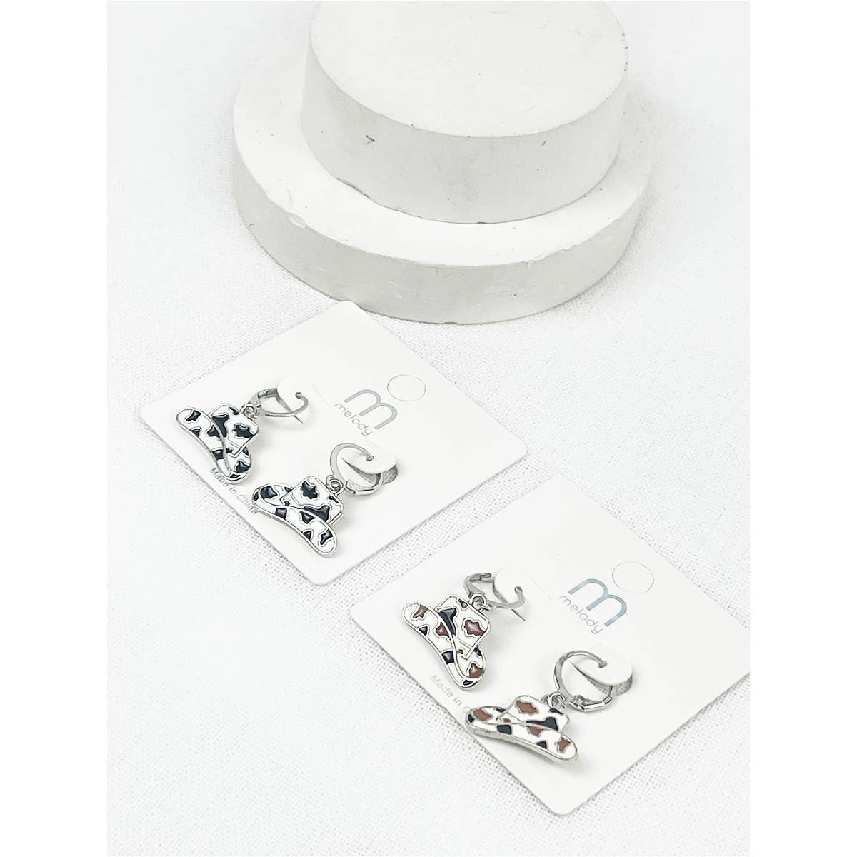 Cow Print Cowboy Hat Earrings