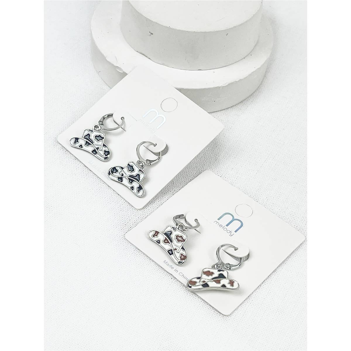 Cow Print Cowboy Hat Earrings