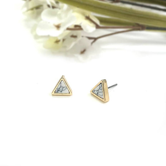 Triangle Semi-Precious Stone Stud Earrings – Worn Gold Finish