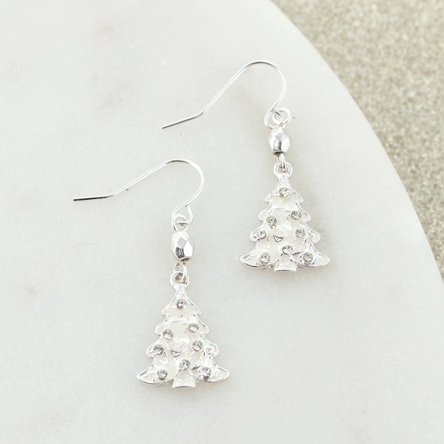 White Filigree Christmas Tree Earrings