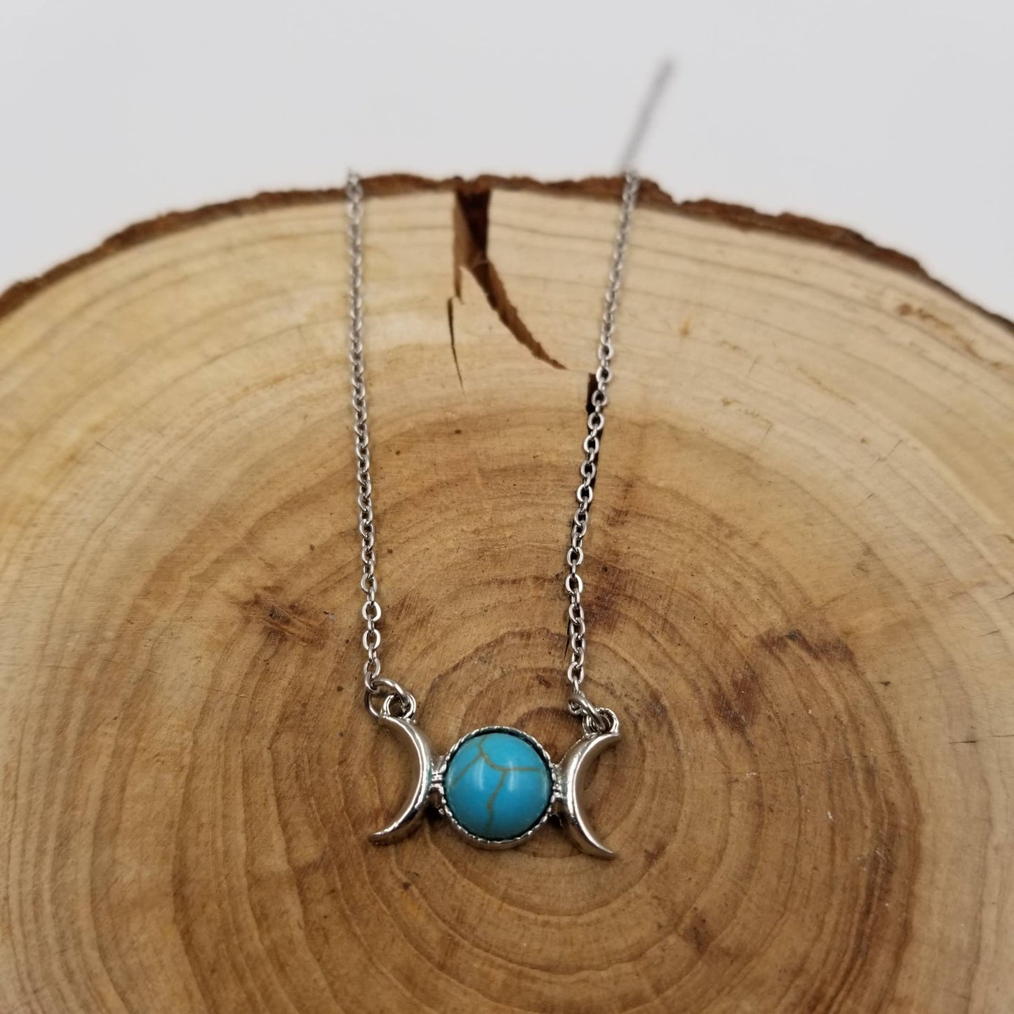 Natural Stone Double Moon Guardian Stone Necklace
