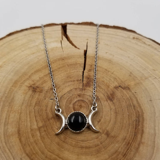 Natural Stone Double Moon Guardian Stone Necklace