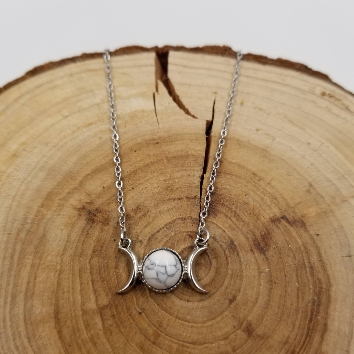 Natural Stone Double Moon Guardian Stone Necklace
