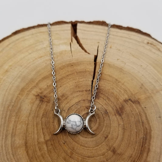 Natural Stone Double Moon Guardian Stone Necklace