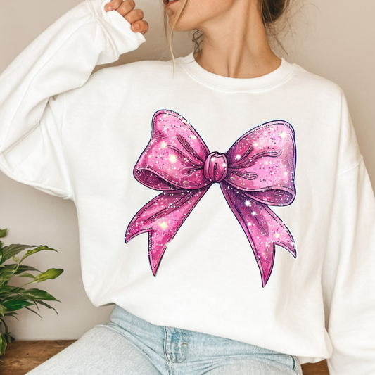 Pink Faux Glitter Bow - Clear Film Transfer