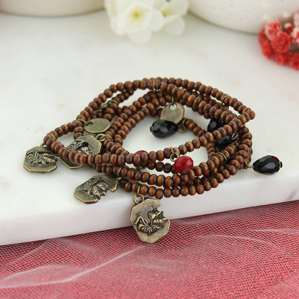 South Carolina Wood Bead Stretch Necklace-Bracelet, Officially Licensed
