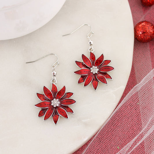 Enamel Christmas Poinsettia Earrings