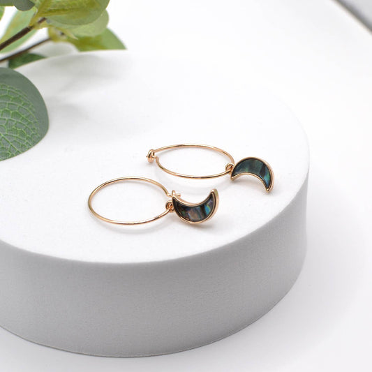 Crescent Moon Drop Hoop Earrings