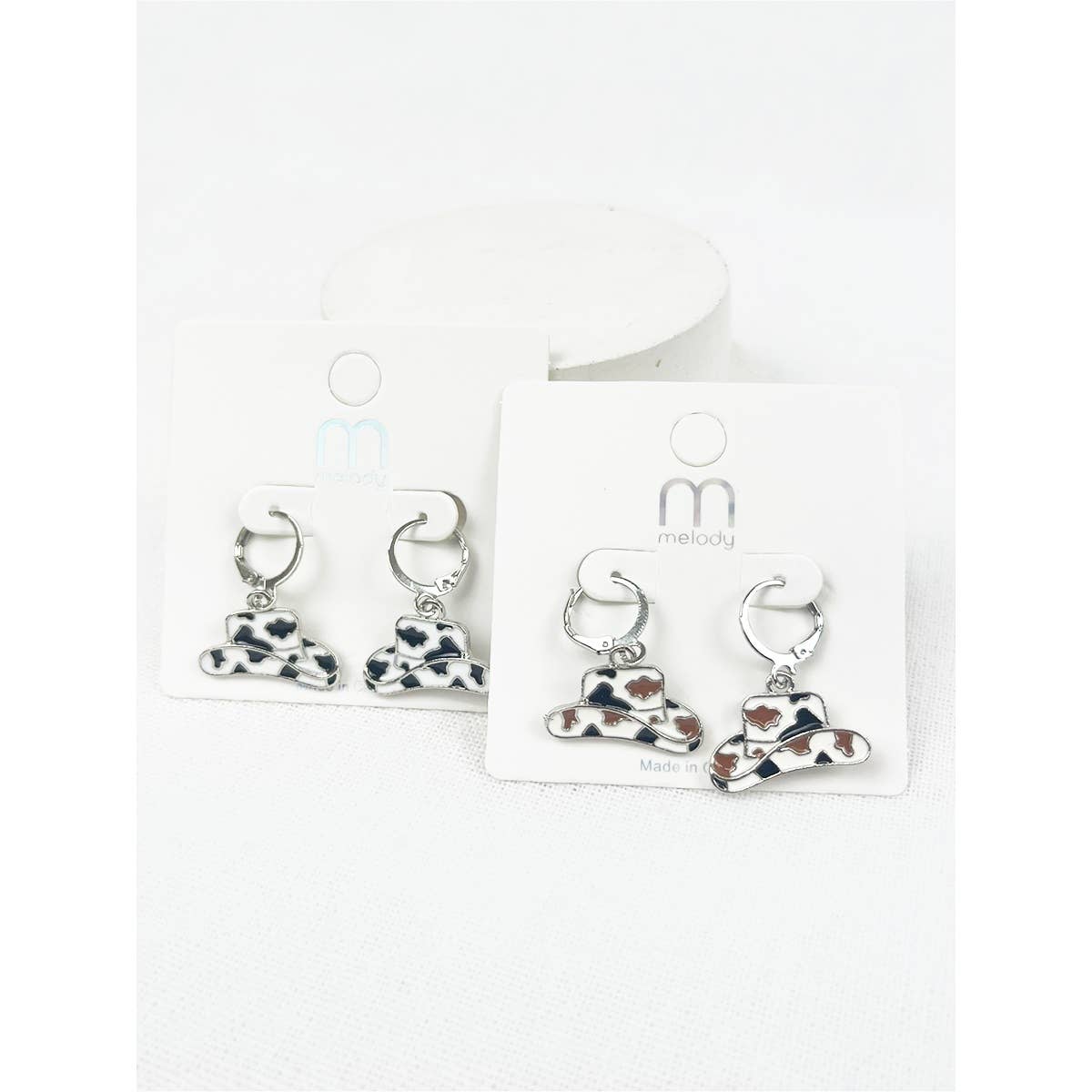 Cow Print Cowboy Hat Earrings