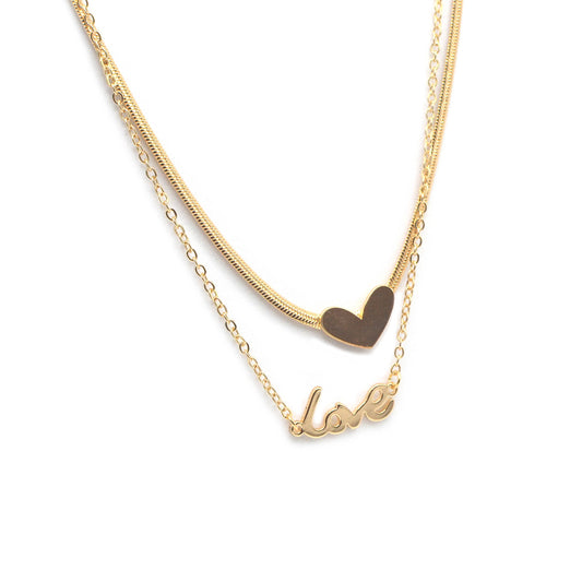 Double Stand Love Letter and Heart Pendant Necklace