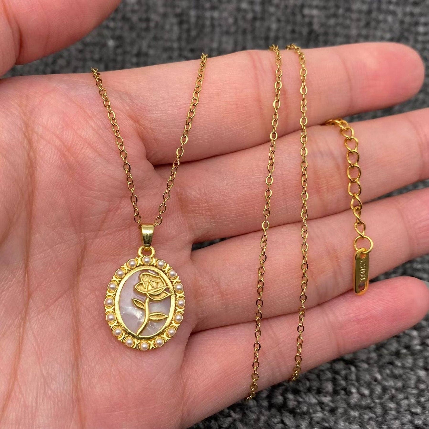 Gold Rose Pearl-Edge Necklace