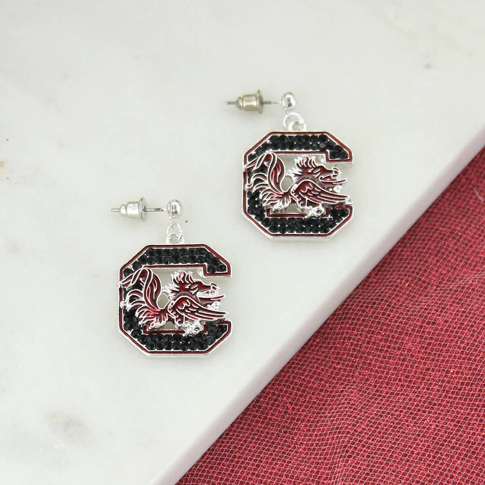 South Carolina Gamecock Crystal Logo Earrings, Officially Licensed