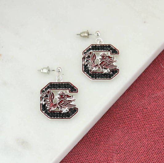 South Carolina Gamecock Crystal Logo Earrings, Officially Licensed