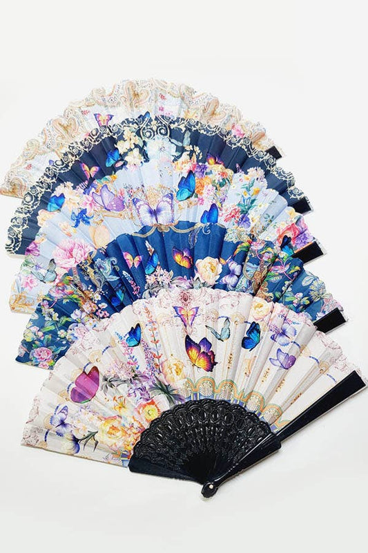 Flower and Butterfly Hand Folding Fan