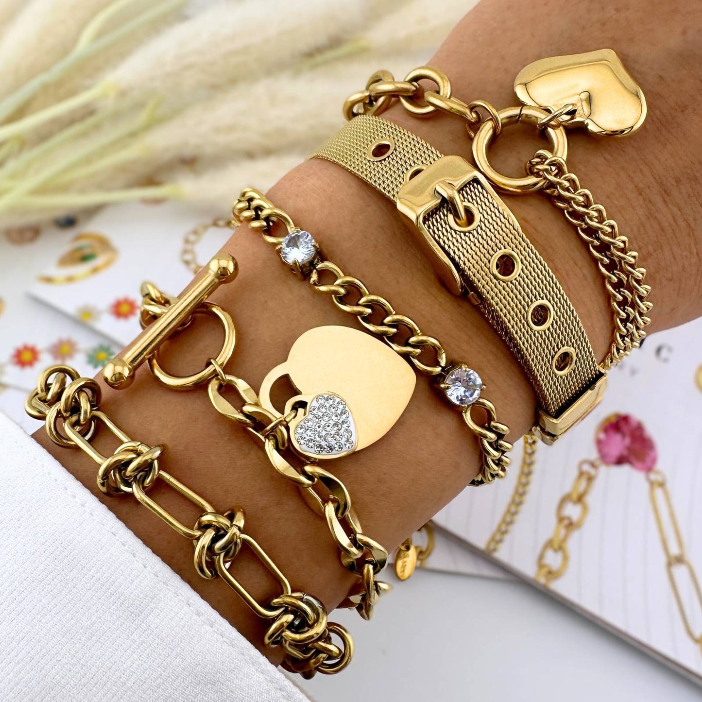 18K gold plated Stainless steel Hearts bracelet